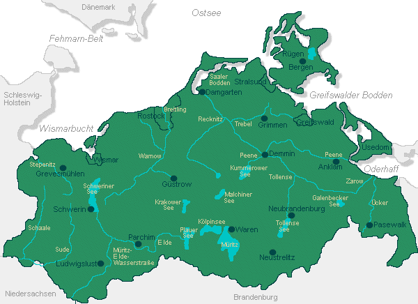 Mecklenburg-Vorpommern mit Flüssen und Seen
