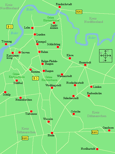 Dithmarschen Standorte und Strassen